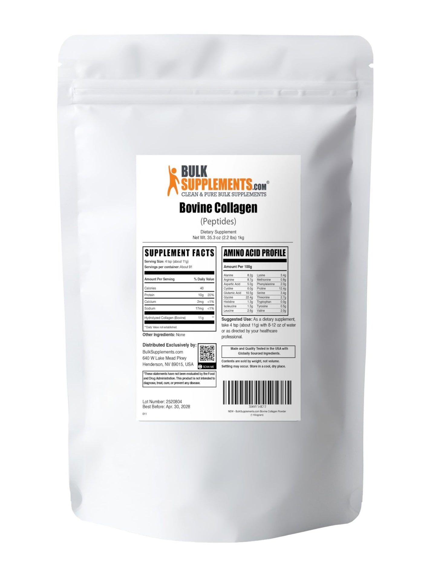 BulkSupplements.com Collagen Peptides Powder - Bovine Collagen Powder, Powdered Collagen Supplement - Hydrolyzed & Gluten Free, 11g per Serving, 1kg (2.2 lbs) (Pack of 1) - dailyvitalstore