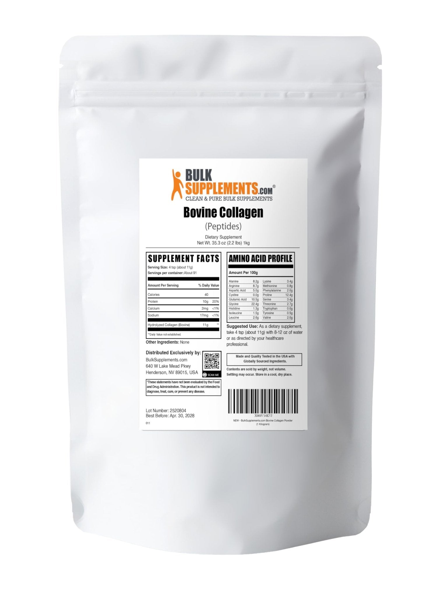 BulkSupplements.com Collagen Peptides Powder - Bovine Collagen Powder, Powdered Collagen Supplement - Hydrolyzed & Gluten Free, 11g per Serving, 1kg (2.2 lbs) (Pack of 1) - dailyvitalstore
