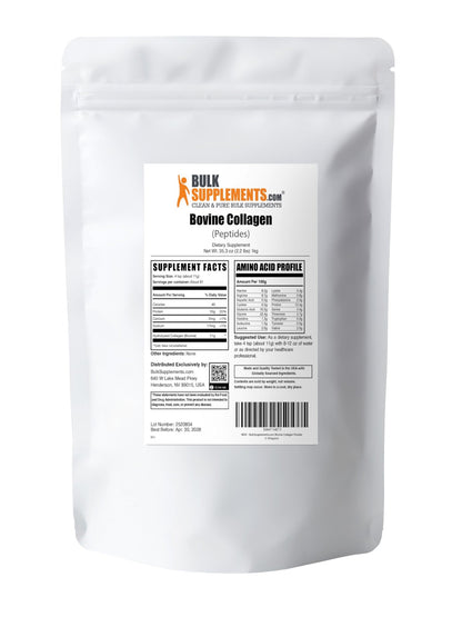 BulkSupplements.com Collagen Peptides Powder - Bovine Collagen Powder, Powdered Collagen Supplement - Hydrolyzed & Gluten Free, 11g per Serving, 1kg (2.2 lbs) (Pack of 1) - dailyvitalstore