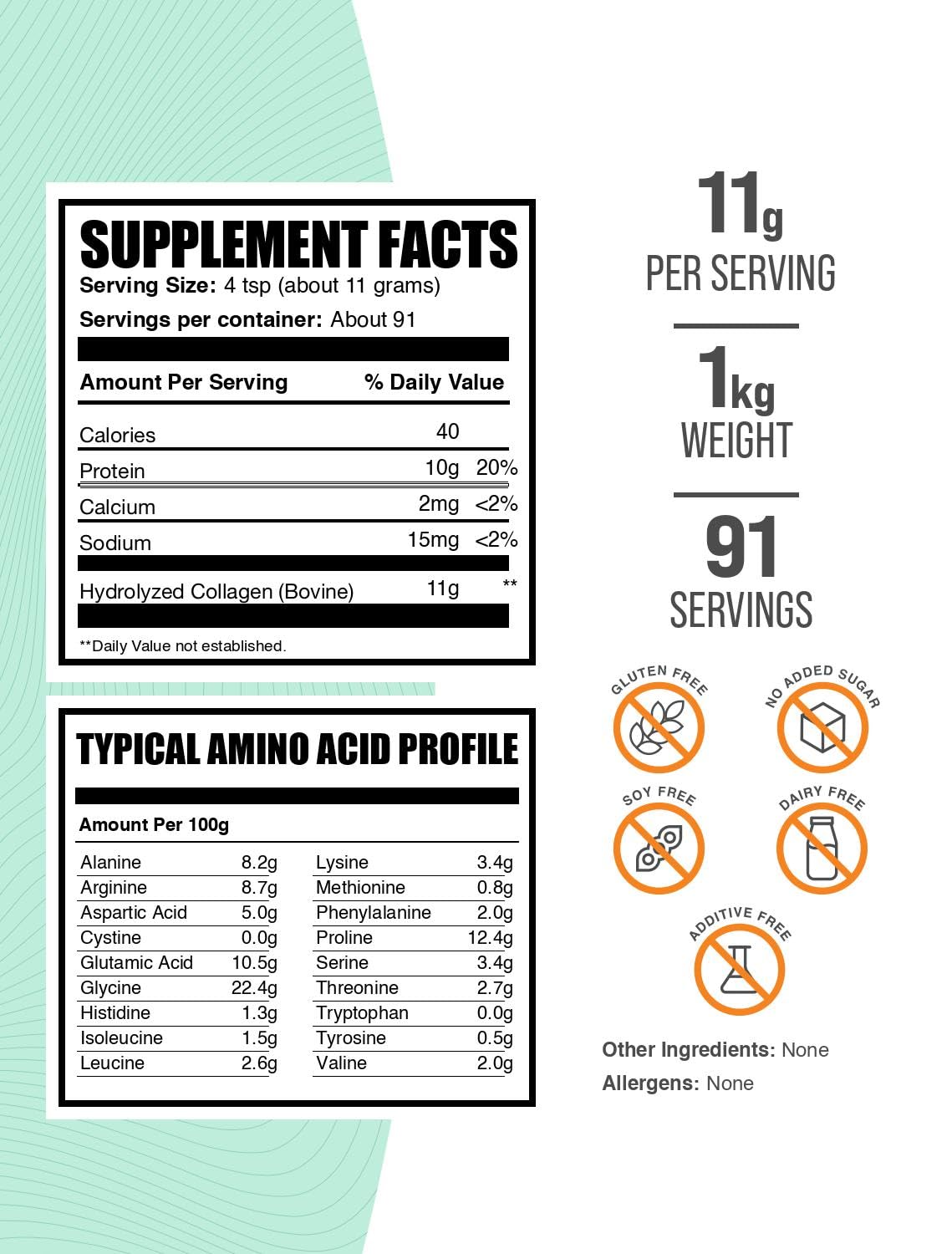 BulkSupplements.com Collagen Peptides Powder - Bovine Collagen Powder, Powdered Collagen Supplement - Hydrolyzed & Gluten Free, 11g per Serving, 1kg (2.2 lbs) (Pack of 1) - dailyvitalstore