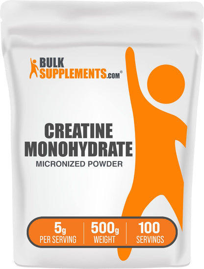 BulkSupplements.com Creatine Monohydrate Powder - Micronized Creatine Powder, Unflavored - Pure & Gluten Free, 5g per Serving, 500g (1.1 lbs) (Pack of 1) - dailyvitalstore