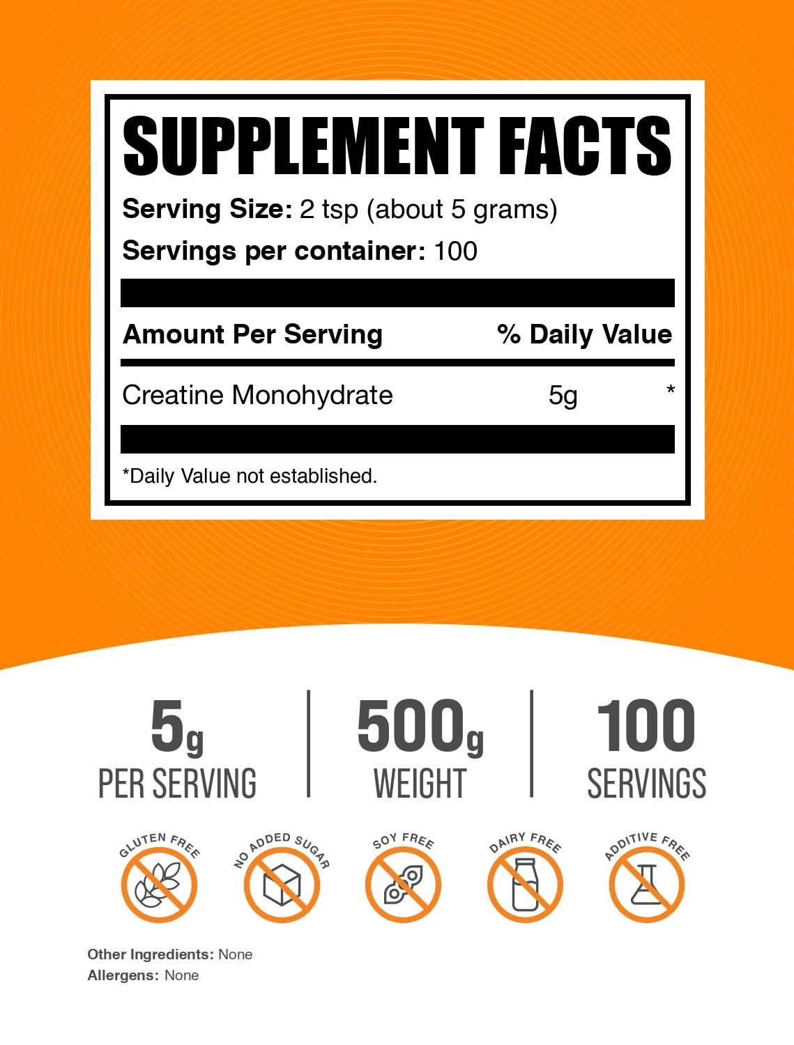 BulkSupplements.com Creatine Monohydrate Powder - Micronized Creatine Powder, Unflavored - Pure & Gluten Free, 5g per Serving, 500g (1.1 lbs) (Pack of 1) - dailyvitalstore