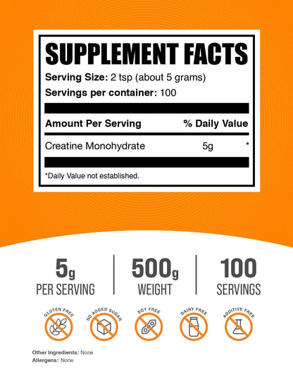 BulkSupplements.com Creatine Monohydrate Powder - Micronized Creatine Powder, Unflavored - Pure & Gluten Free, 5g per Serving, 500g (1.1 lbs) (Pack of 1) - dailyvitalstore
