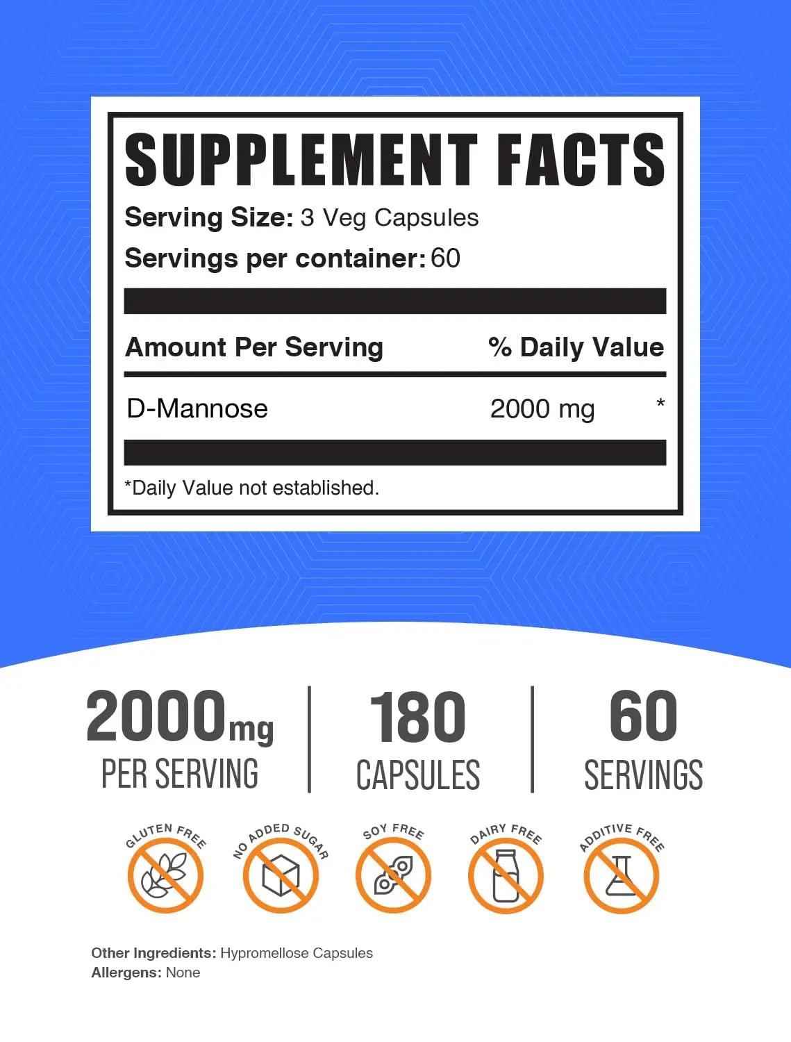BulkSupplements.com D-Mannose Capsules - D-Mannose Supplement, for Urinary Tract Support - Vegan & Gluten Free, 3 Capsules per Serving (2000mg), 180 Count (Pack of 1) - dailyvitalstore