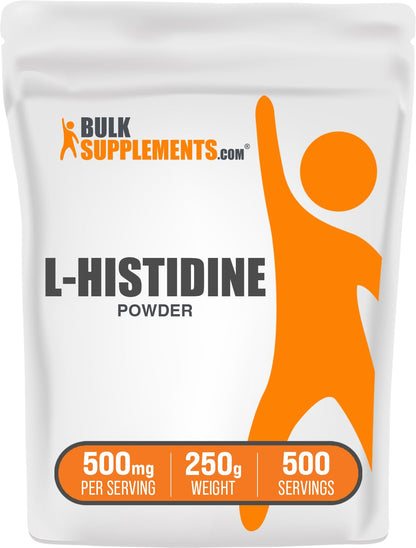 BulkSupplements.com L-Histidine Powder - as L-Histidine Base, Histidine Supplement - Essential Amino Acid & Gluten Free, 500mg per Serving, 250g (8.8 oz) (Pack of 1) - dailyvitalstore