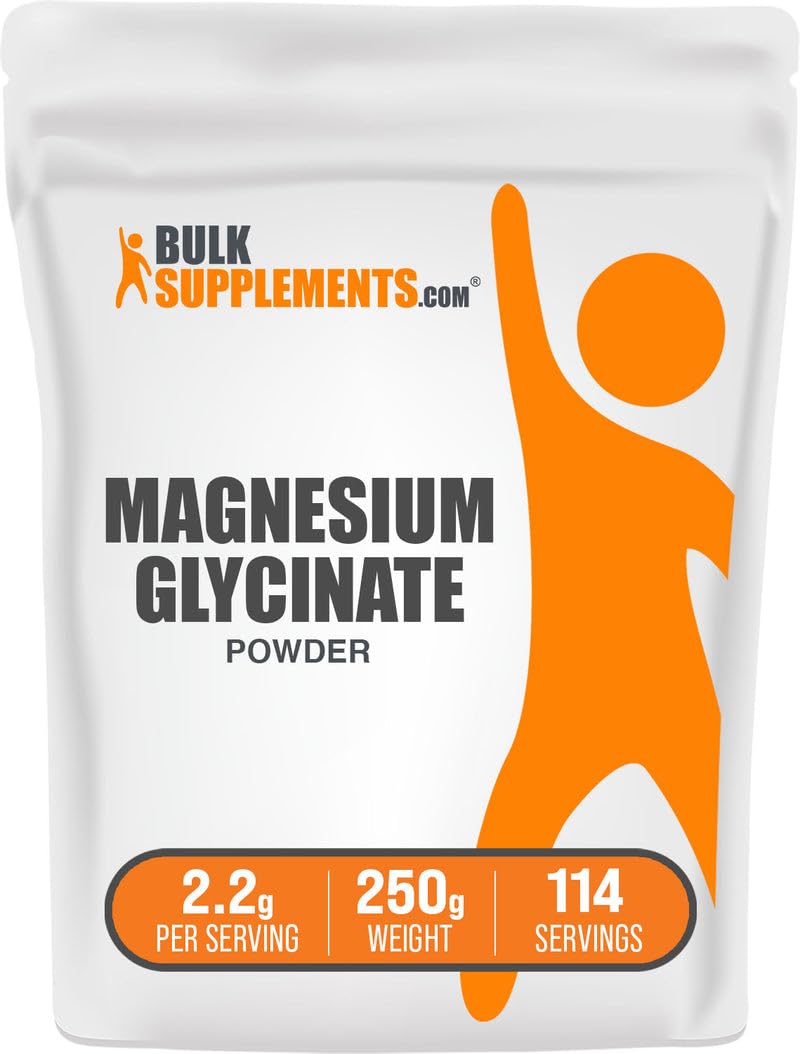 BulkSupplements.com Magnesium Glycinate Powder - Magnesium Glycinate 300mg, Highly Absorbable - Gluten Free, 2.2g per Serving, 250g (8.8 oz) (Pack of 1) - dailyvitalstore