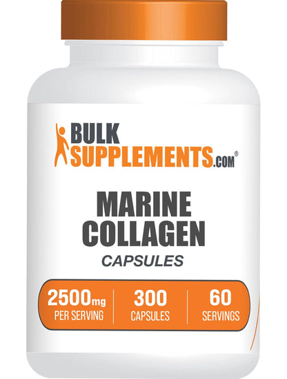 BulkSupplements.com Marine Collagen Capsules - Fish Collagen Supplement, Collagen for Women & Men - Hydrolyzed Collagen, Gluten Free, 5 Capsules per Serving, 300 Capsules (Pack of 1) - dailyvitalstore