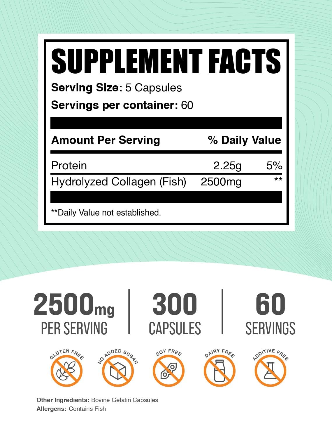 BulkSupplements.com Marine Collagen Capsules - Fish Collagen Supplement, Collagen for Women & Men - Hydrolyzed Collagen, Gluten Free, 5 Capsules per Serving, 300 Capsules (Pack of 1) - dailyvitalstore