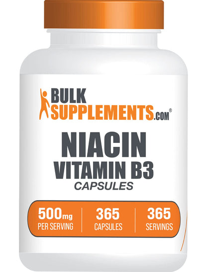 BulkSupplements.com Niacin Capsules - Niacin Supplement, Vitamin B3 - Gluten Free, 1 Capsule per Serving, 365 Capsules (Pack of 1) - dailyvitalstore
