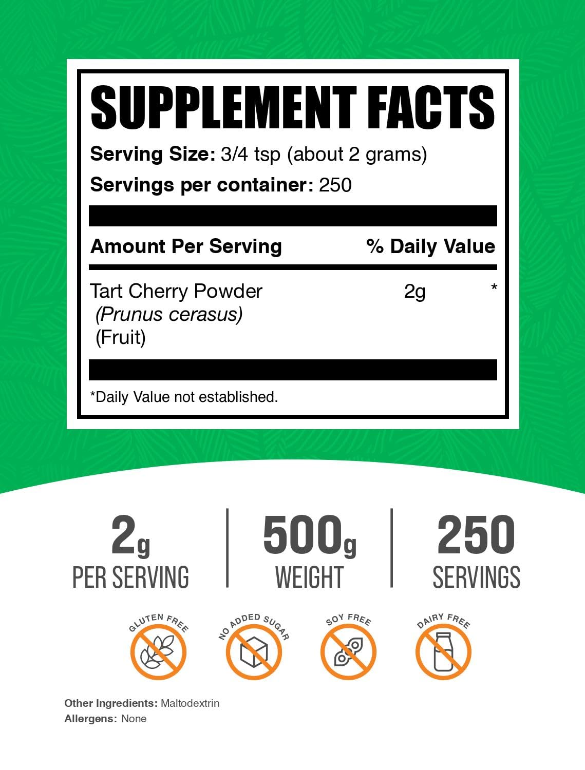 BulkSupplements.com Tart Cherry Powder - Fruit Powder, Tart Cherry Supplements - Antioxidant Source, Gluten Free & No Added Sugar, 2g per Serving, 500g (1.1 lbs) (Pack of 1) - dailyvitalstore