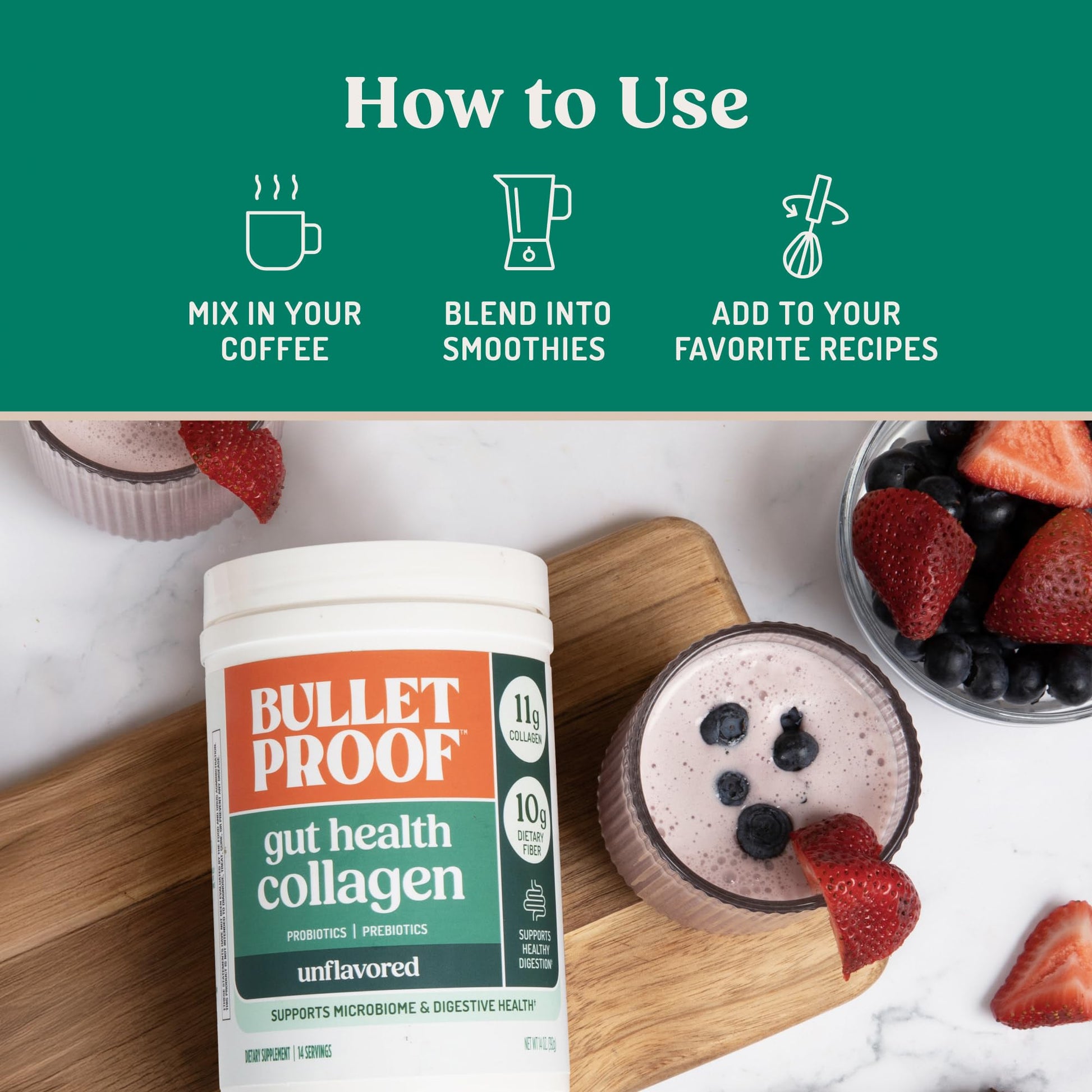 Bulletproof Unflavored Gut Health Collagen Protein, 14 Ounces, 10g Grass-Fed Collagen Peptides for Gut, Skin, Bone and Joint Support - dailyvitalstore