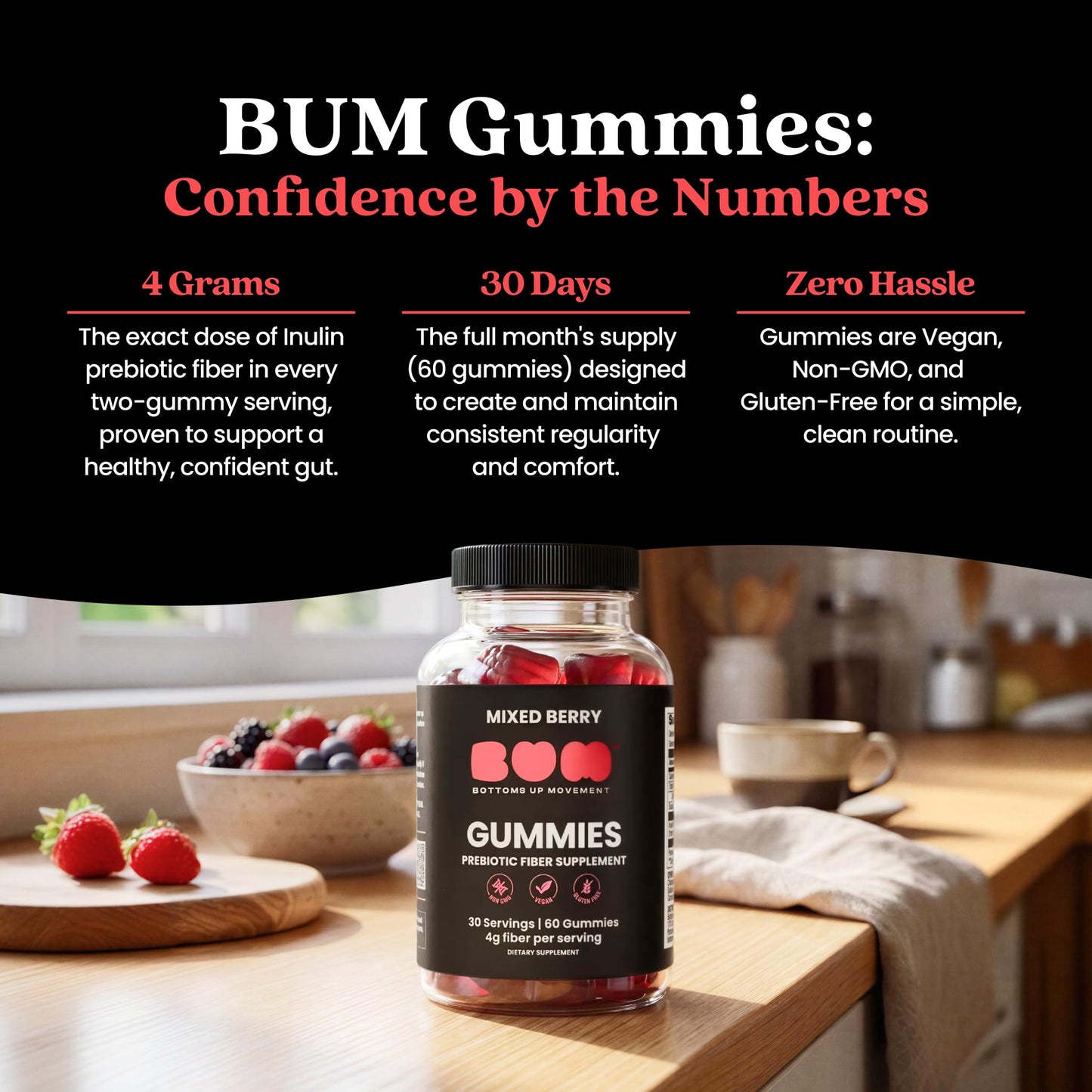 Bum Prebiotic Fiber Supplement for Men - Chicory Root Inulin Prebiotic Fiber Gummies for Men for Peachy Digestive Health, Regularity & Boating Relief - dailyvitalstore