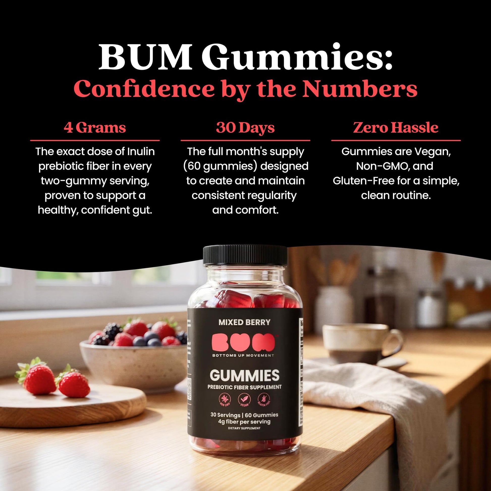 Bum Prebiotic Fiber Supplement for Men - Chicory Root Inulin Prebiotic Fiber Gummies for Men for Peachy Digestive Health, Regularity & Boating Relief - dailyvitalstore
