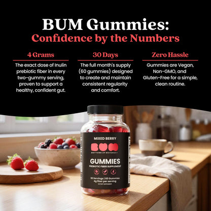Bum Prebiotic Fiber Supplement for Men - Chicory Root Inulin Prebiotic Fiber Gummies for Men for Peachy Digestive Health, Regularity & Boating Relief - dailyvitalstore