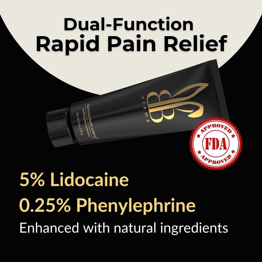 BUNNIES BUM CRÈME 5% Lidocaine Rapid Hemorrhoid Soothing Cream, 2 oz, Maximum Strength for Fast Acting for Pain, Burning, Itching, Swelling & Discomfort. - dailyvitalstore