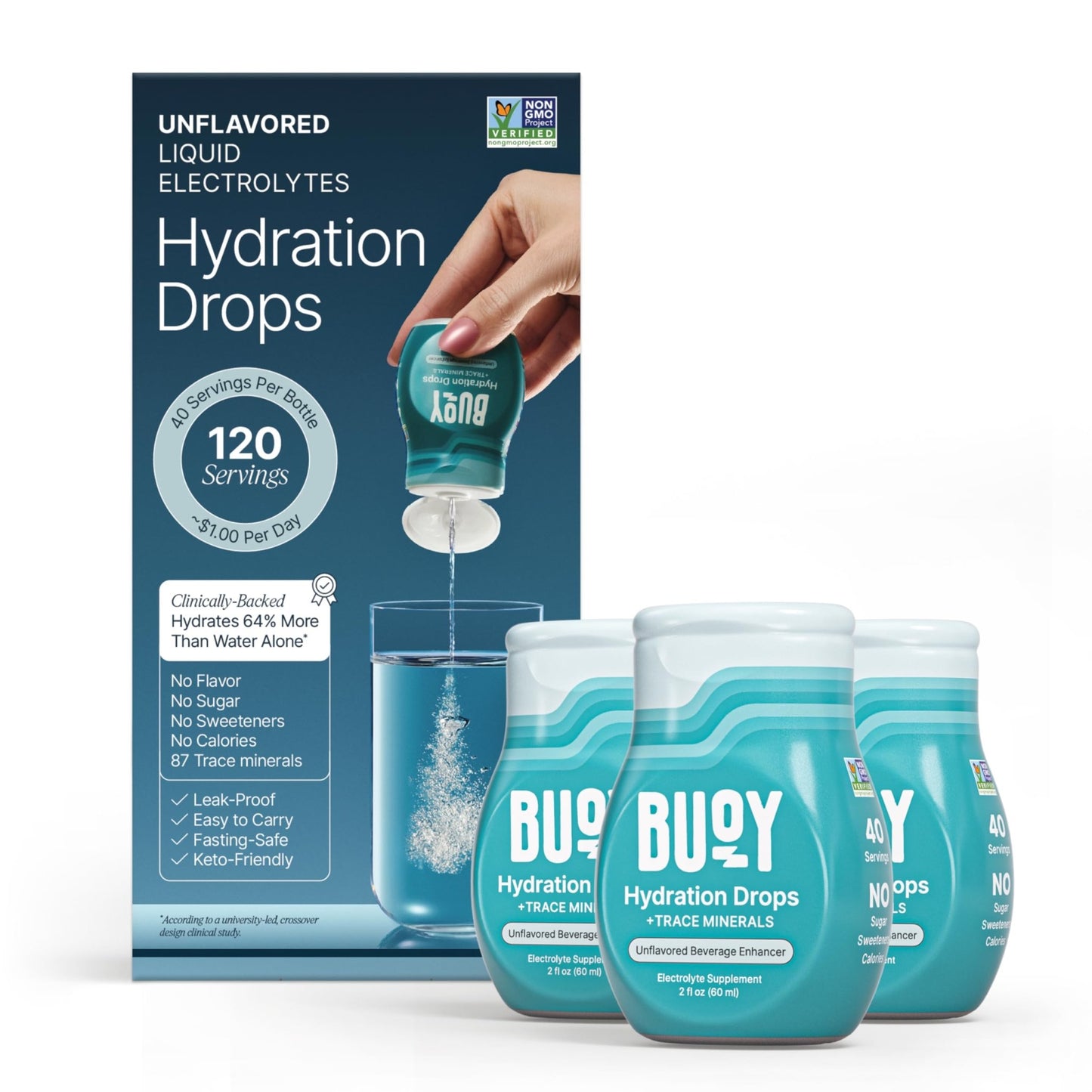 Buoy Electrolyte Drops | 120 Servings | No Sugar, No Sweeteners | 87+ Trace Minerals, Vitamins & Antioxidants | Subtle Mineral Taste - dailyvitalstore