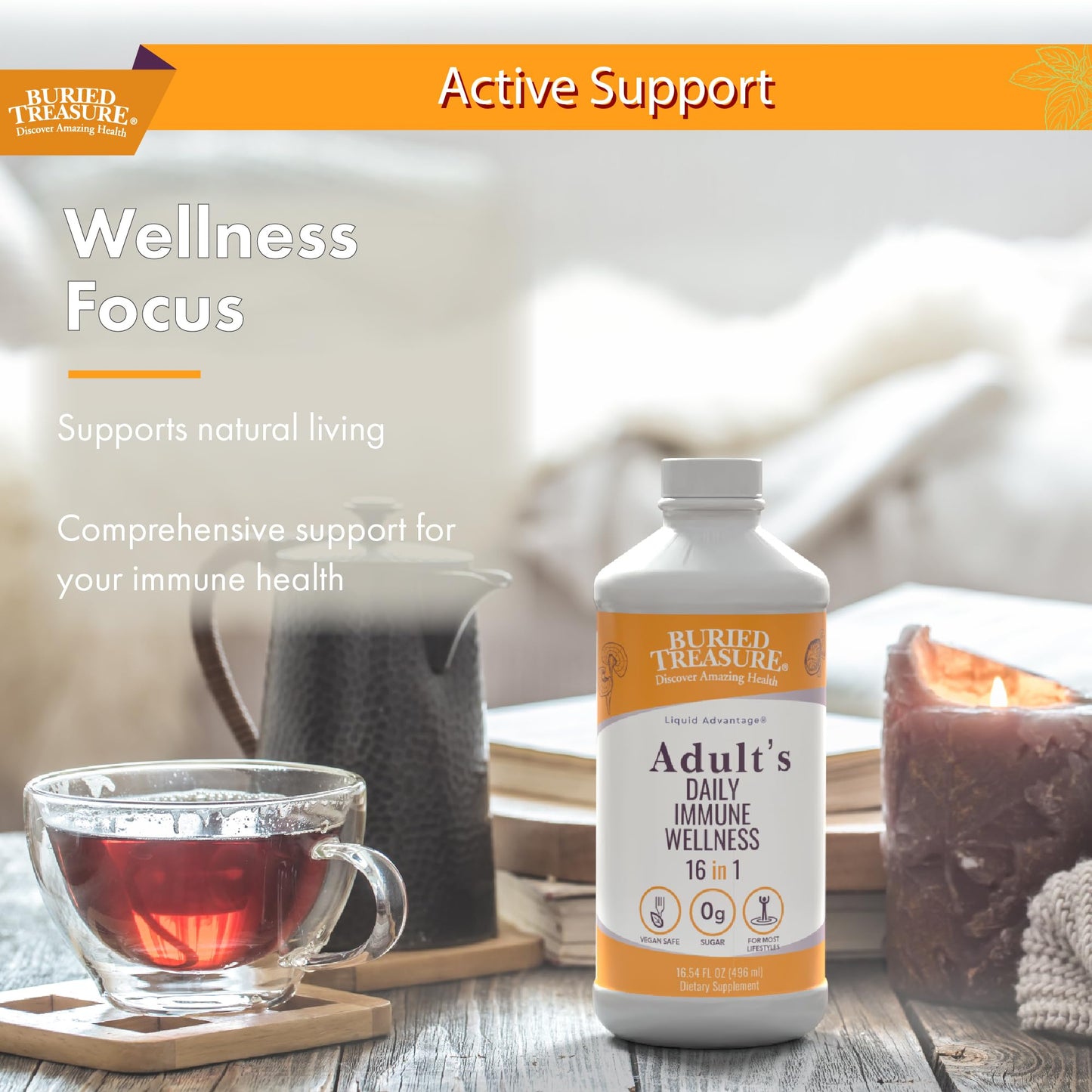 Buried Treasure Adult Daily Immune Wellness - 16 Fl oz, 16 serv, Liquid Nutrient Blend for Immune Support with Elderberry, Echinacea, Vitamins & more - dailyvitalstore
