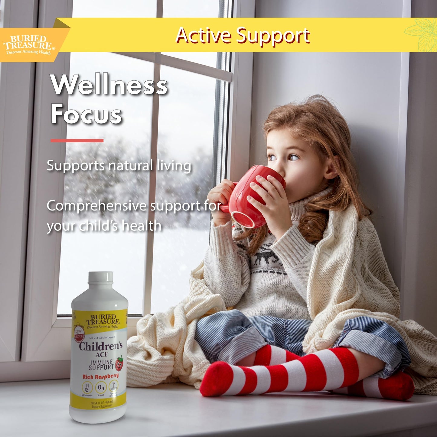 Buried Treasure Children’s ACF Liquid Immune Support for Kids – Elderberry, Echinacea & Botanicals – Raspberry Flavor – 16 oz – Sugar Free - dailyvitalstore