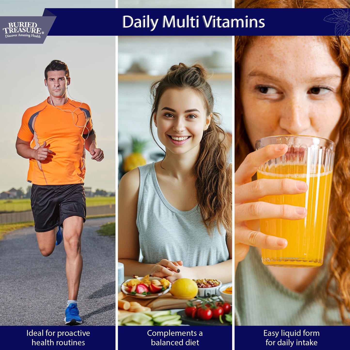 Buried Treasure Daily Nutrition Liquid Multivitamin and Mineral Supplement with Trace Minerals, Superfoods, Vitamin A, B-Complex, C, D, E, Methylfolate, Biotin, Magnesium, Zinc, Resveratrol, 32 serv - dailyvitalstore