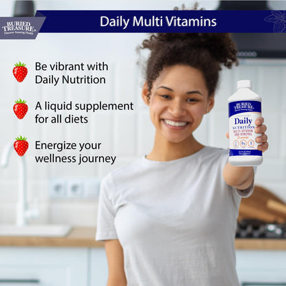 Buried Treasure Daily Nutrition Liquid Multivitamin and Mineral Supplement with Trace Minerals, Superfoods, Vitamin A, B-Complex, C, D, E, Methylfolate, Biotin, Magnesium, Zinc, Resveratrol, 32 serv - dailyvitalstore