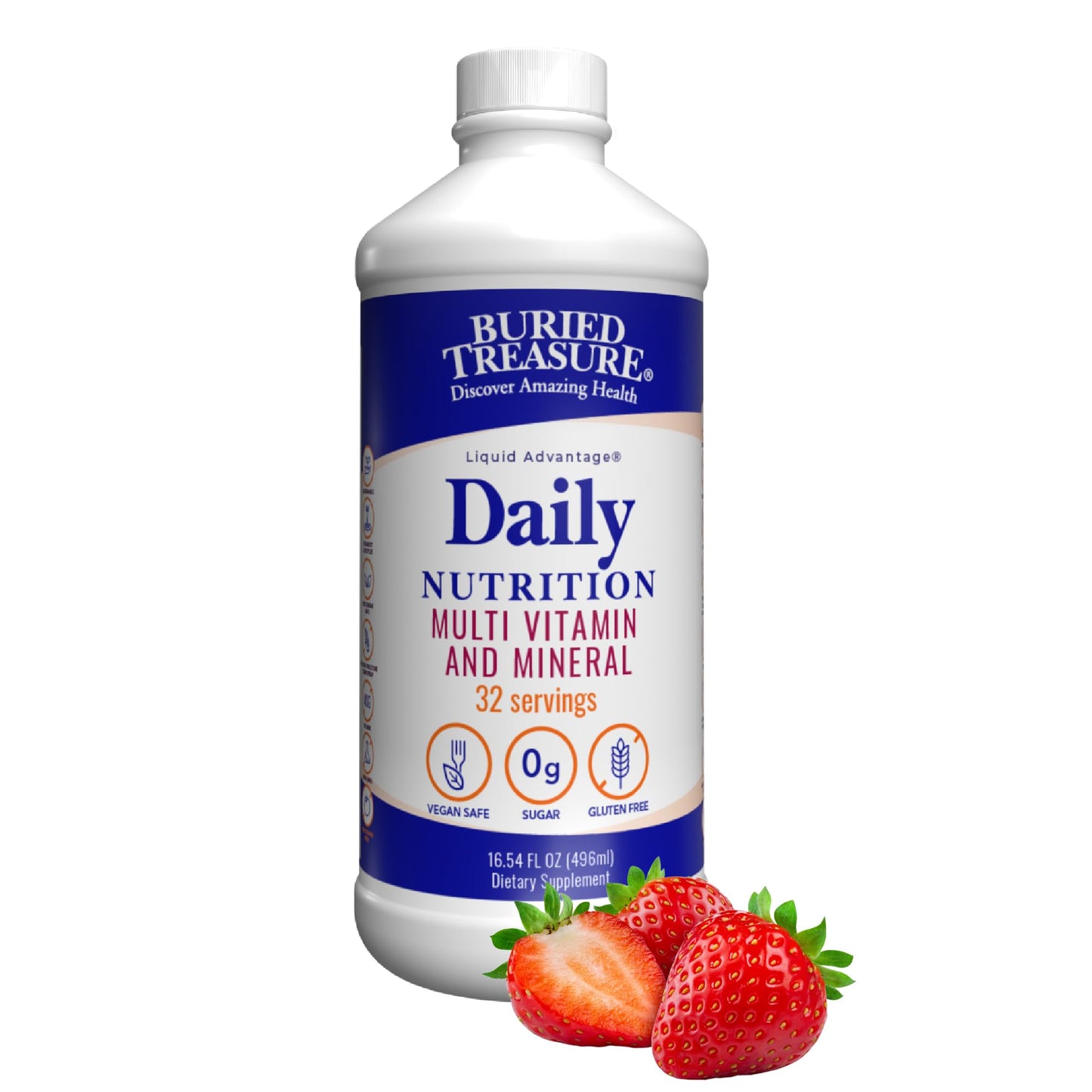 Buried Treasure Daily Nutrition Liquid Multivitamin and Mineral Supplement with Trace Minerals, Superfoods, Vitamin A, B-Complex, C, D, E, Methylfolate, Biotin, Magnesium, Zinc, Resveratrol, 32 serv - dailyvitalstore