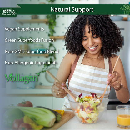 Buried Treasure Green20 Fusion – Superfood Blend with Vollagen for Skin, Hair, and Joint Support, Plant-Based, Vegan, Non-GMO Gluten-Free, Dairy-Free, Soy-Free, 32oz Liquid - dailyvitalstore