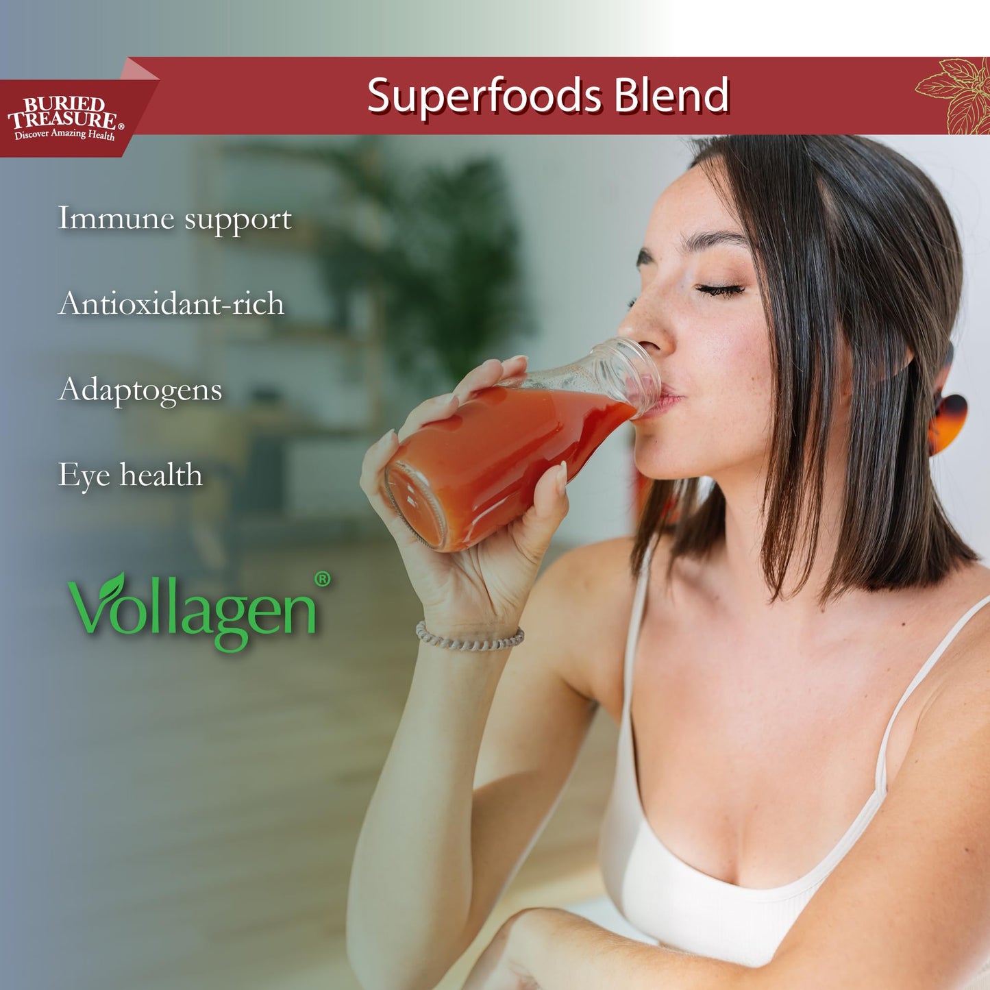 Buried Treasure Red20 Fusion Superfood Blend – Acai, Beets, Blueberry, Fiber, Adaptogens, Lutein, Vegan Vollagen, Natural Energy, Digestion, Eye Health & Wellness Support, 32oz Liquid - dailyvitalstore