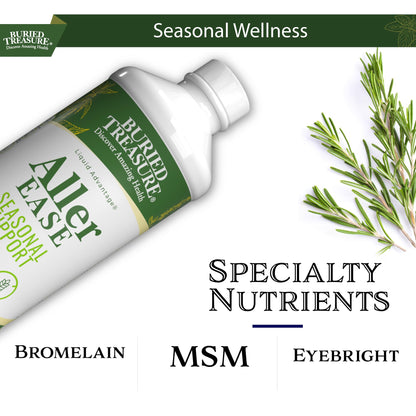 Buried Treasures Aller Ease - 16 fl oz. Liquid Supplement w/ Quercetin, Bromelain, Mullein, Supports Immune, Sinus Comfort, Non-Drowsy Herbal Formula - dailyvitalstore