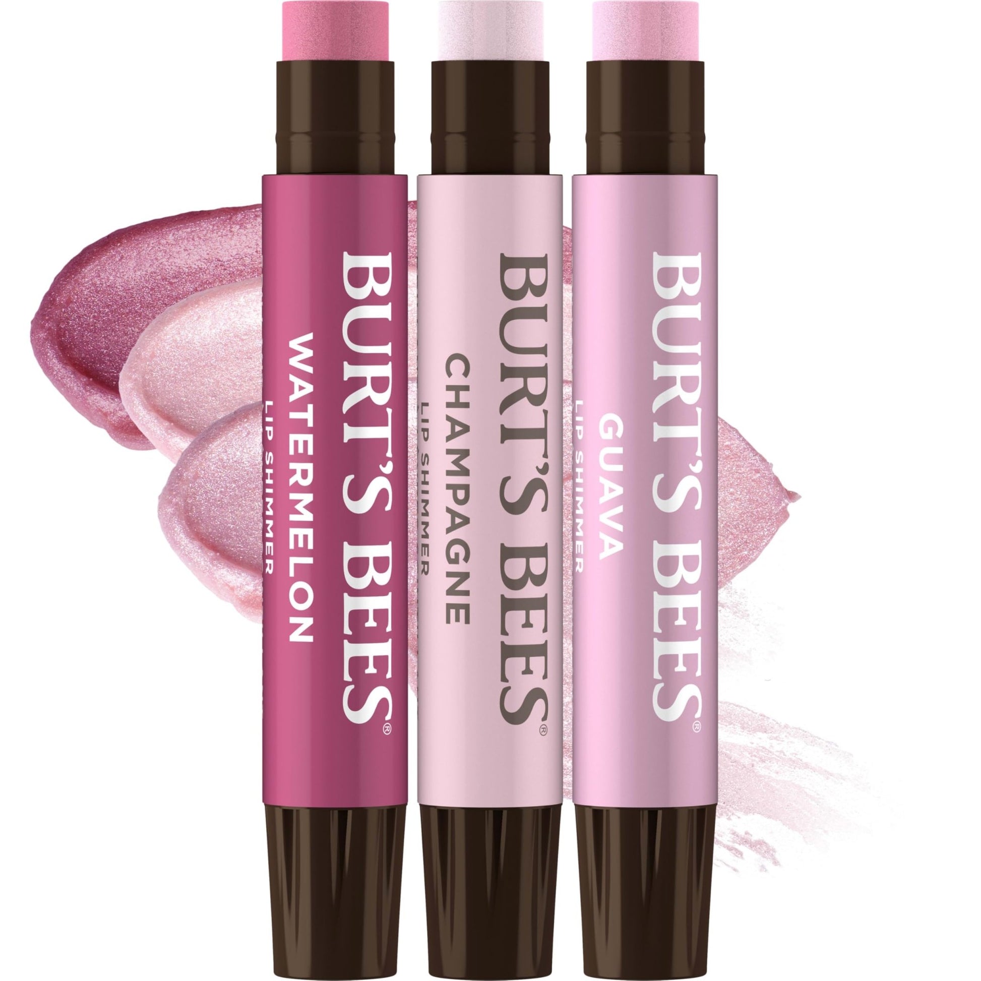 Burt's Bees Lip Shimmer Pink Collection, Tinted Lip Balm Stick, Moisturizing for All Day Hydration with Natural Glowy Pigmented Finish & Buildable Color, 3 Shades, Value Pack, 0.09 oz., Three Tubes - dailyvitalstore
