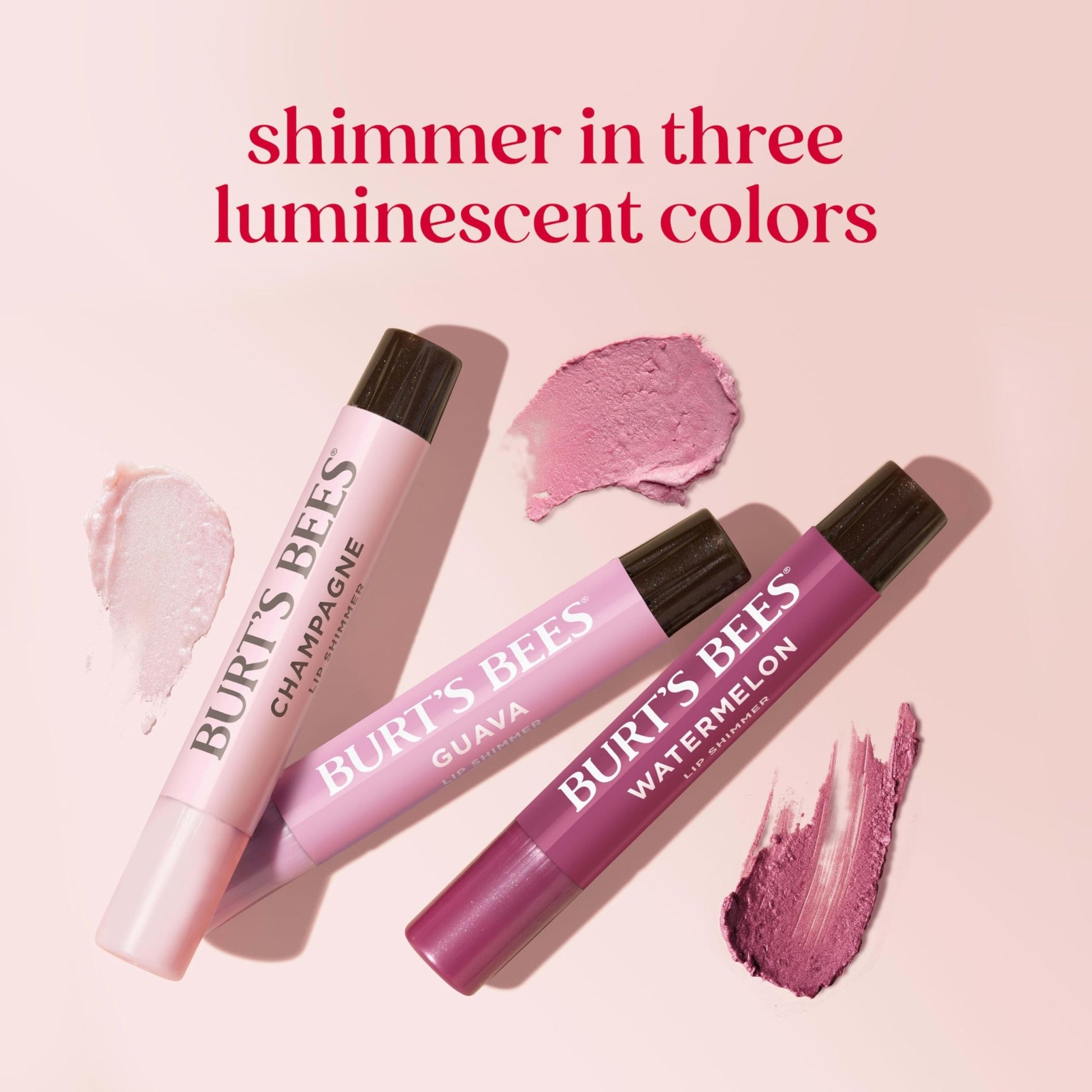 Burt's Bees Lip Shimmer Pink Collection, Tinted Lip Balm Stick, Moisturizing for All Day Hydration with Natural Glowy Pigmented Finish & Buildable Color, 3 Shades, Value Pack, 0.09 oz., Three Tubes - dailyvitalstore