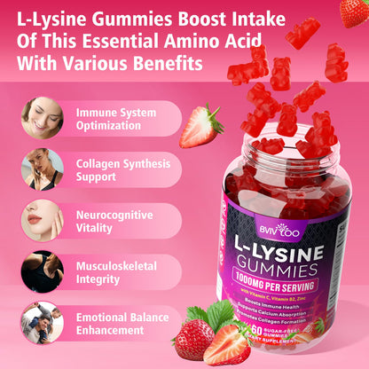 BVIVLOO L-Lysine 1000mg Gummies for Immune Support & Skin Health - High Potency Vegan Gummies, Sugar-Free, Natural Berry Flavor, Gluten-Free Chewable Supplement - dailyvitalstore