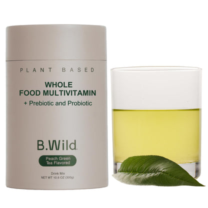 B.WILD Plant-Based Multivitamin Superfood Drink Mix – Refreshing Peach Green Tea with Vitamins, Minerals, Prebiotics & Probiotics for Gut Health & Daily Wellness – 30 Servings – Vegan, Gluten-Free - dailyvitalstore