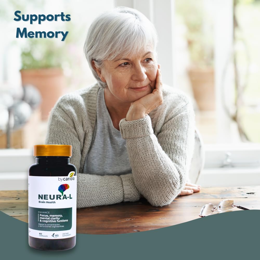 BY CARIOLA Neural-L Natural Brain Support Supplement 60 Caps - Mental Support – Memory Booster - Concentration - Natural Formula - Ashwagandha - L-Tyrosine - L-Theanine - dailyvitalstore