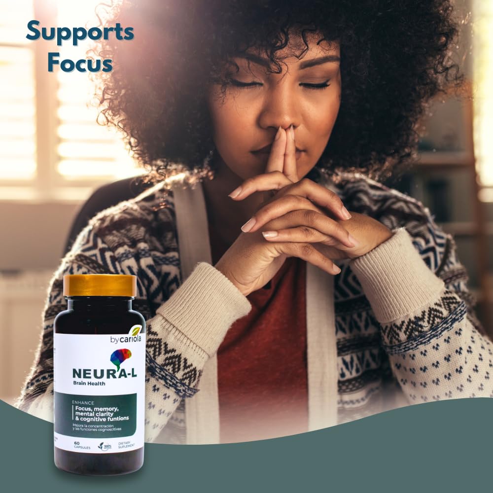 BY CARIOLA Neural-L Natural Brain Support Supplement 60 Caps - Mental Support – Memory Booster - Concentration - Natural Formula - Ashwagandha - L-Tyrosine - L-Theanine - dailyvitalstore