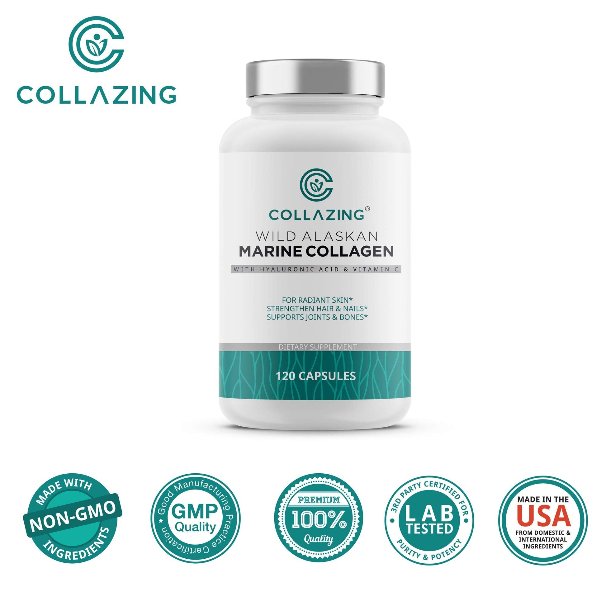 C COLLAZING - Alaskan Wild-Caught Marine Collagen Peptides with Hyaluronic Acid & Vitamin C - Supports Skin, Hair, Nails, Joints & Bones - Type 1 & 3 Collagen - dailyvitalstore