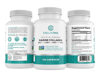 C COLLAZING - Alaskan Wild-Caught Marine Collagen Peptides with Hyaluronic Acid & Vitamin C - Supports Skin, Hair, Nails, Joints & Bones - Type 1 & 3 Collagen - dailyvitalstore