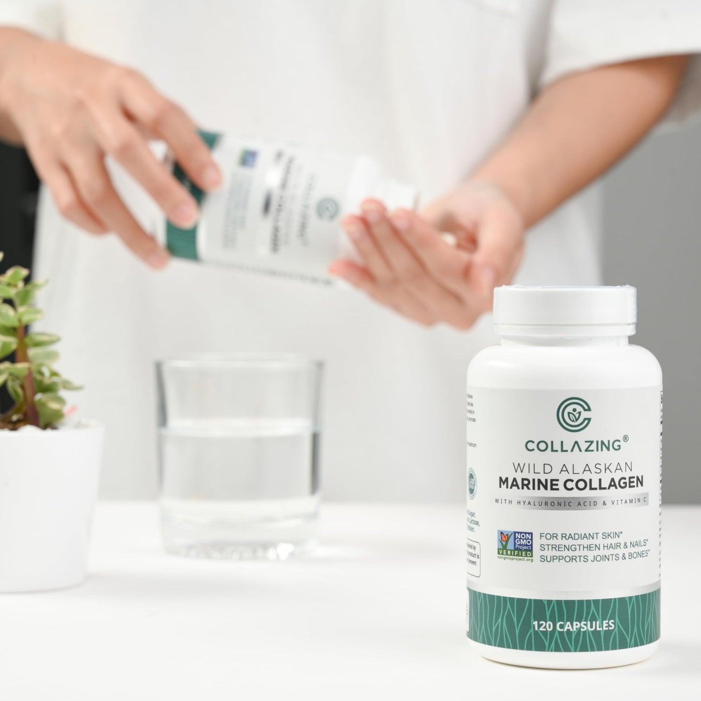 C COLLAZING - Alaskan Wild-Caught Marine Collagen Peptides with Hyaluronic Acid & Vitamin C - Supports Skin, Hair, Nails, Joints & Bones - Type 1 & 3 Collagen - dailyvitalstore