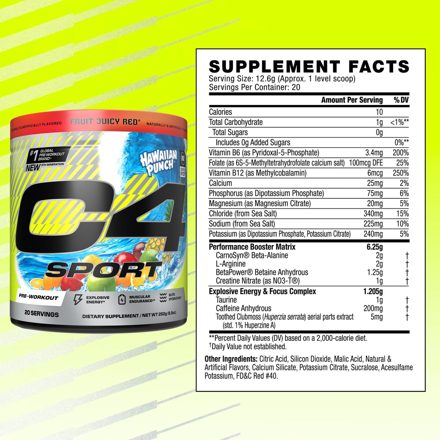 C4 Sport Pre Workout Powder - NSF Certified for Sport - Elite Hydration - 200mg Caffeine + Creatine + Beta-Alanine - Electrolytes and Energy Supplement - dailyvitalstore