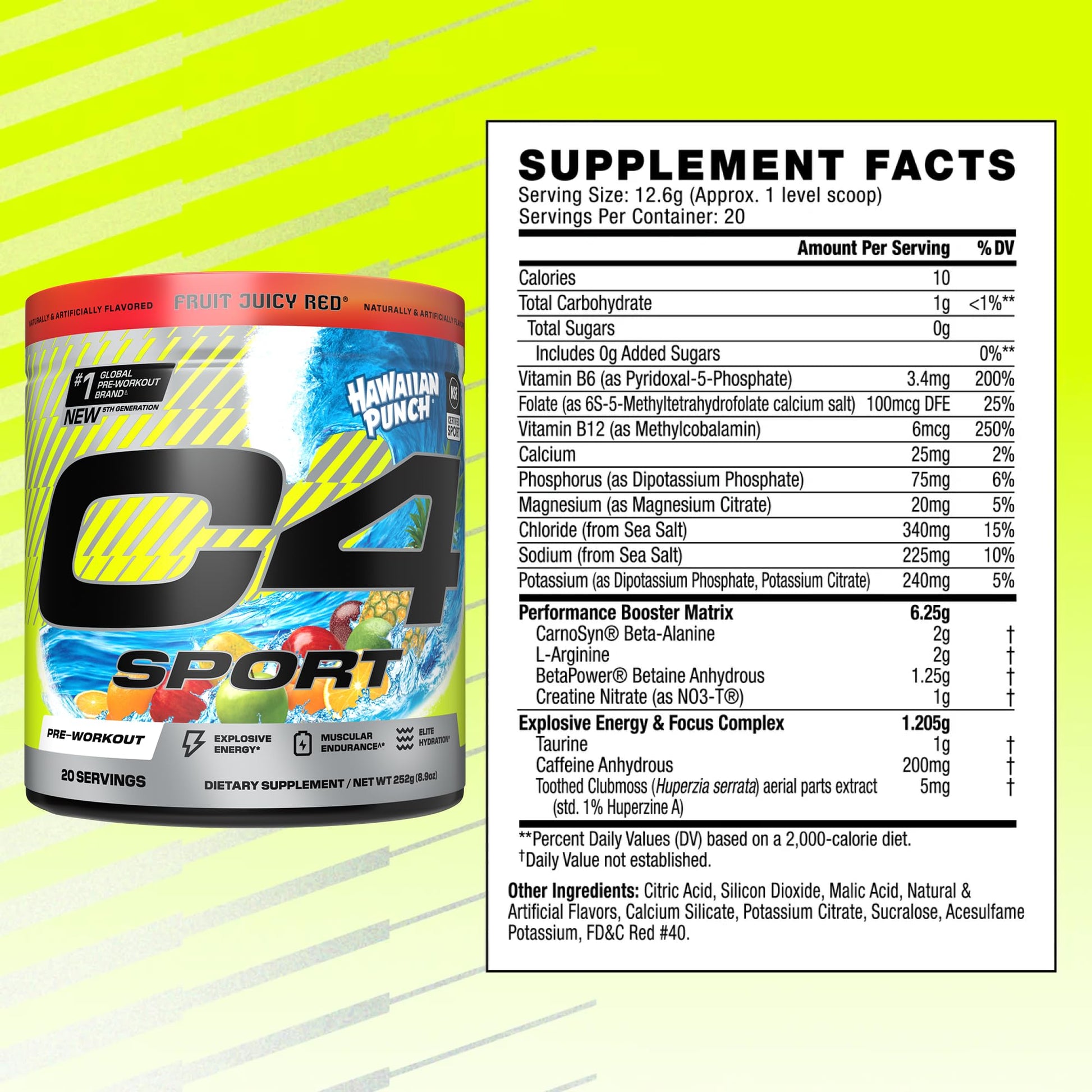 C4 Sport Pre Workout Powder - NSF Certified for Sport - Elite Hydration - 200mg Caffeine + Creatine + Beta-Alanine - Electrolytes and Energy Supplement - dailyvitalstore