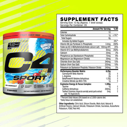 C4 Sport Pre Workout Powder - NSF Certified for Sport - Elite Hydration - 200mg Caffeine + Creatine + Beta-Alanine - Electrolytes and Energy Supplement - dailyvitalstore