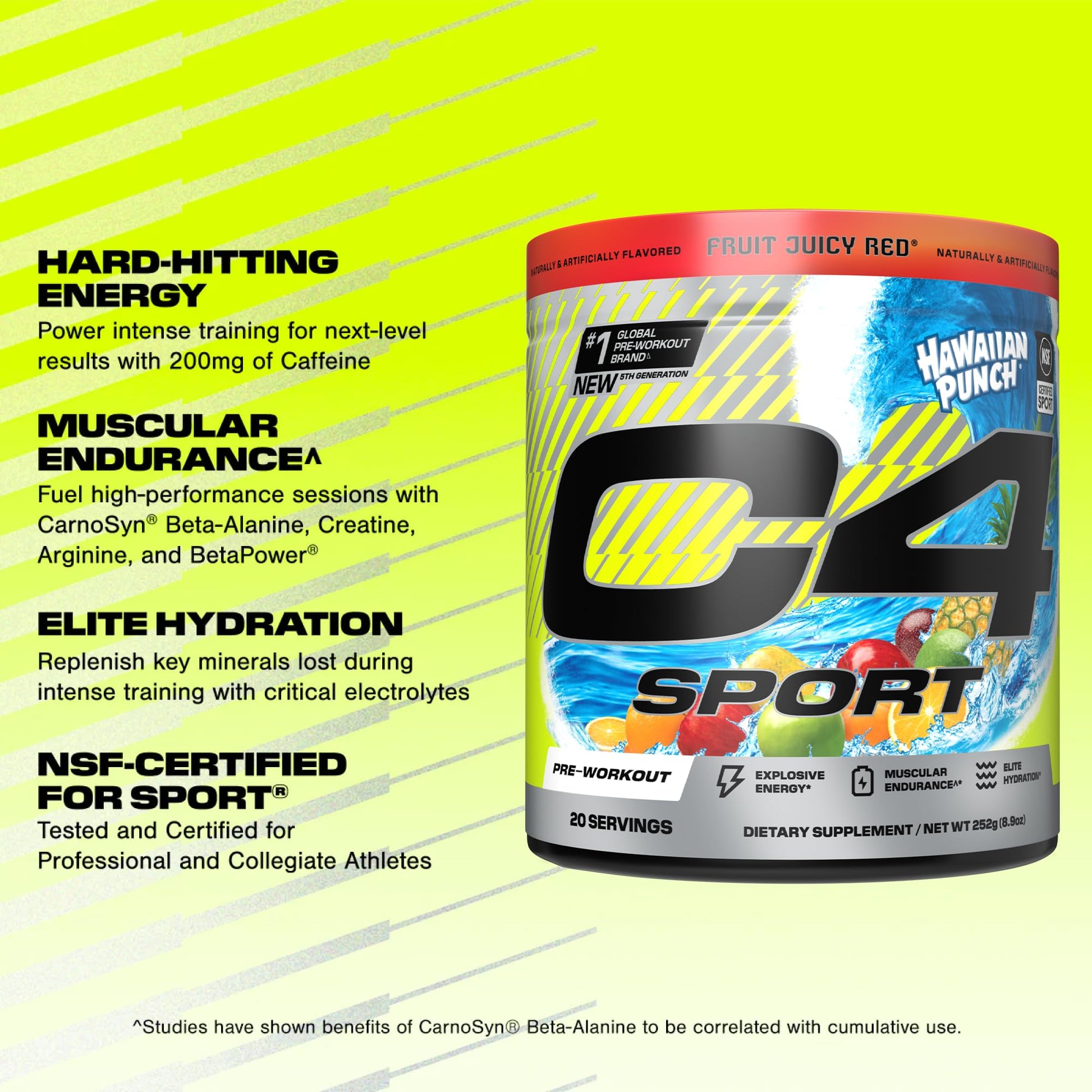 C4 Sport Pre Workout Powder - NSF Certified for Sport - Elite Hydration - 200mg Caffeine + Creatine + Beta-Alanine - Electrolytes and Energy Supplement - dailyvitalstore