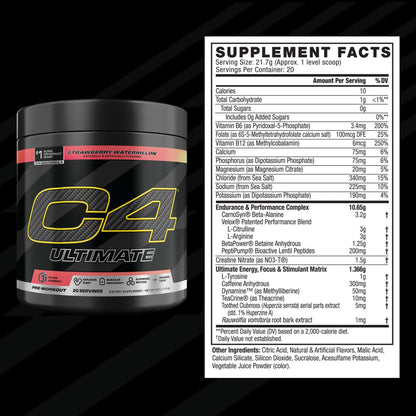 C4 Ultimate Pre Workout Powder Watermelon - Sugar Free Preworkout Energy Supplement for Men & Women - 300mg Caffeine + 3.2g Beta Alanine - dailyvitalstore
