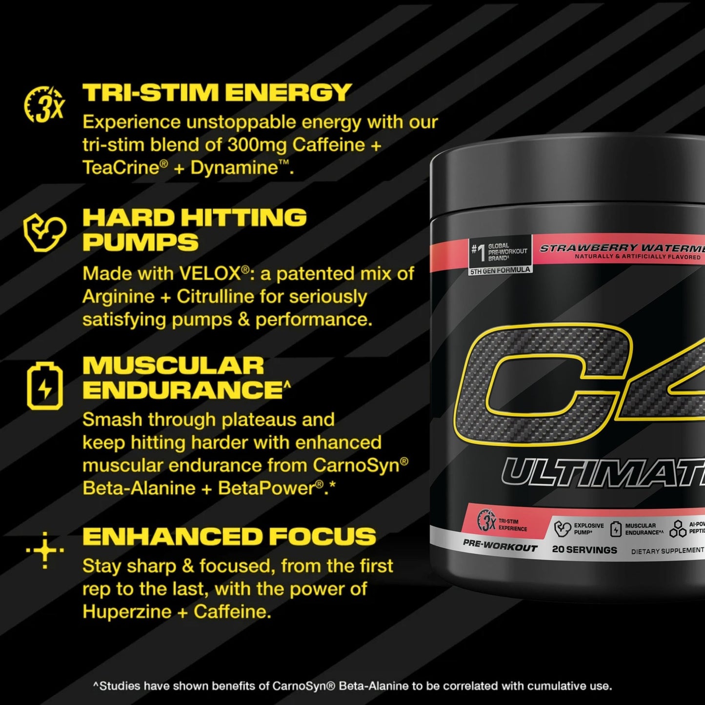 C4 Ultimate Pre Workout Powder Watermelon - Sugar Free Preworkout Energy Supplement for Men & Women - 300mg Caffeine + 3.2g Beta Alanine - dailyvitalstore