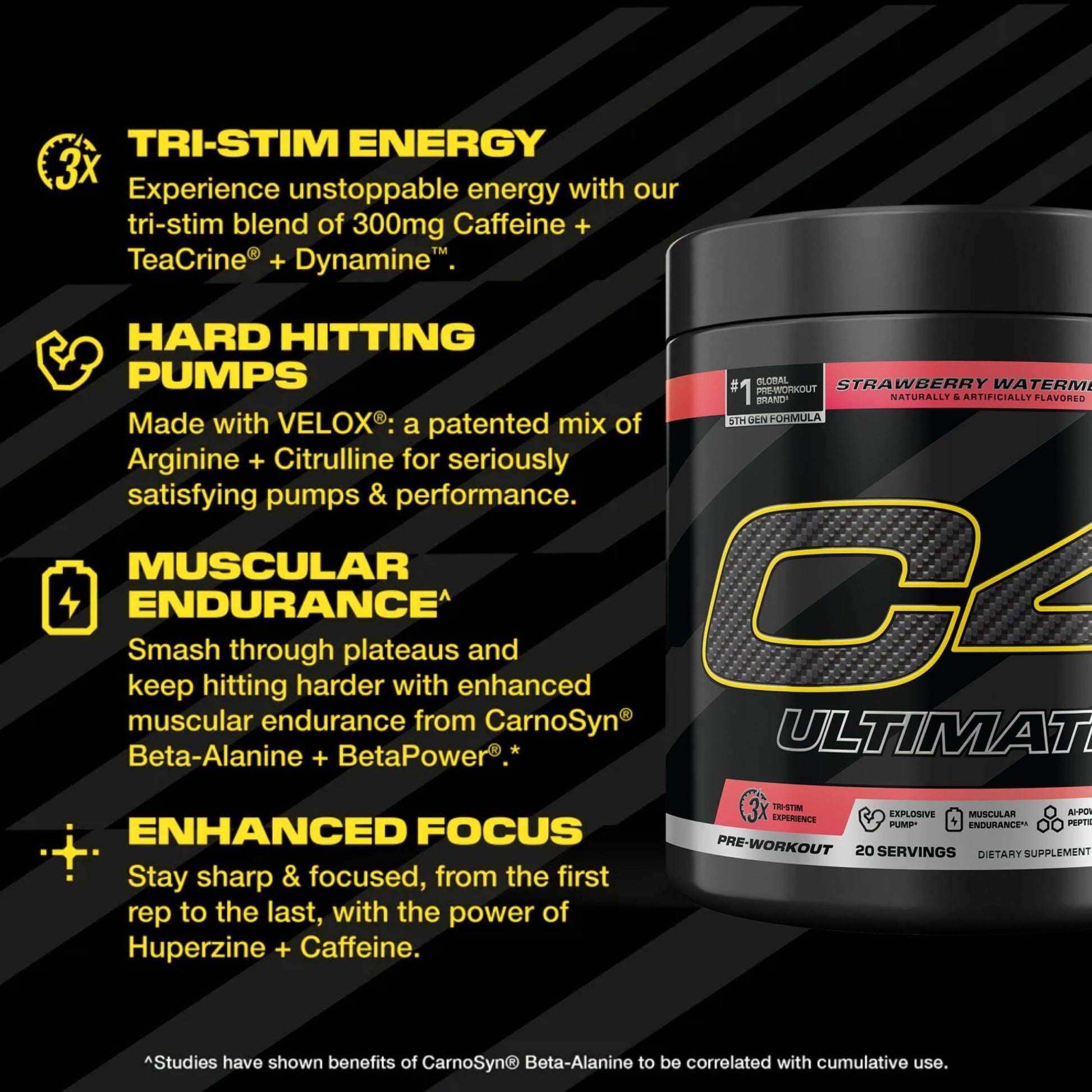 C4 Ultimate Pre Workout Powder Watermelon - Sugar Free Preworkout Energy Supplement for Men & Women - 300mg Caffeine + 3.2g Beta Alanine - dailyvitalstore