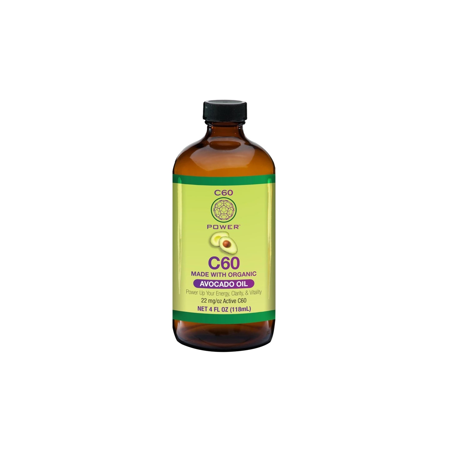 C60 Power C60 in Organic Avocado Oil - Natural Wellness & Antioxidant Support for Men & Women, 99.99% Pure Carbon Fullerenes, Promotes Energy, Mental Clarity, & Stamina - 4 fl oz Bottle - dailyvitalstore