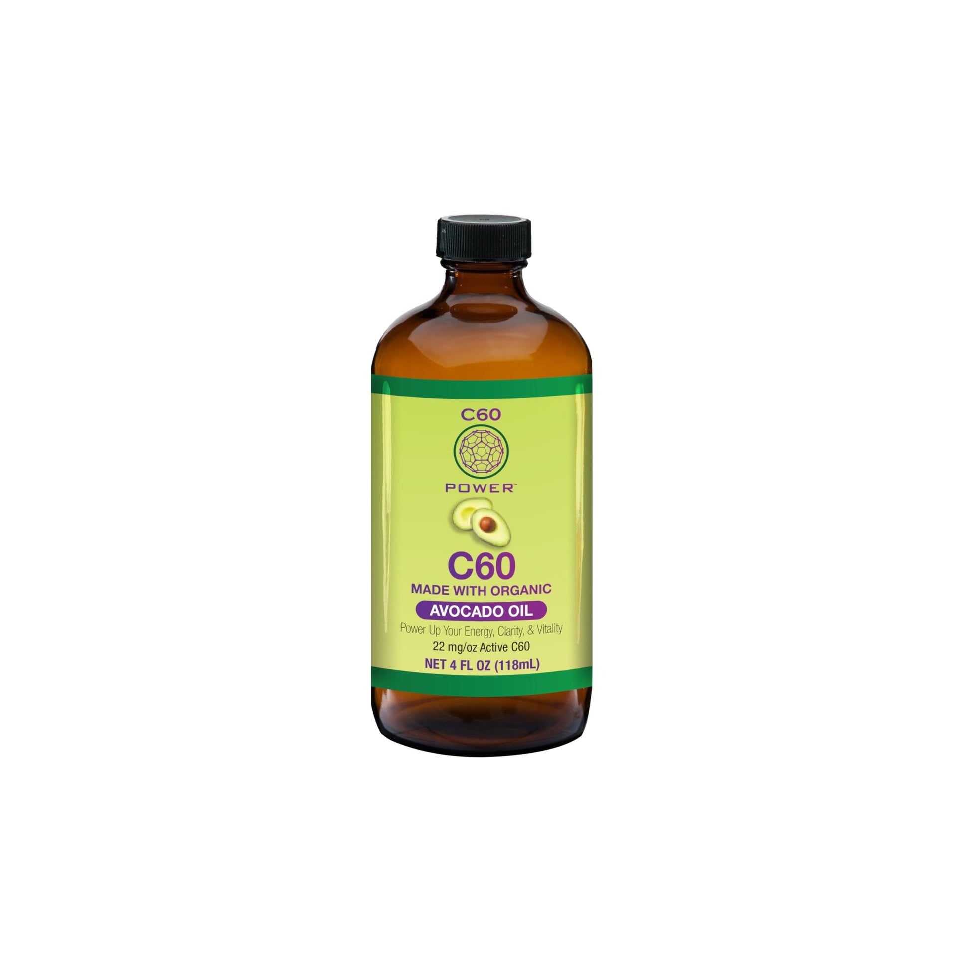 C60 Power C60 in Organic Avocado Oil - Natural Wellness & Antioxidant Support for Men & Women, 99.99% Pure Carbon Fullerenes, Promotes Energy, Mental Clarity, & Stamina - 4 fl oz Bottle - dailyvitalstore