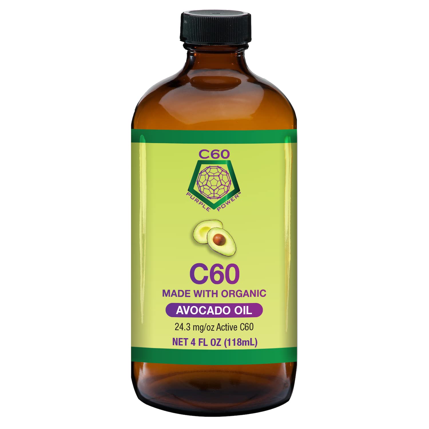 C60 Power C60 in Organic Avocado Oil - Natural Wellness & Antioxidant Support for Men & Women, 99.99% Pure Carbon Fullerenes, Promotes Energy, Mental Clarity, & Stamina - 4 fl oz Bottle - dailyvitalstore
