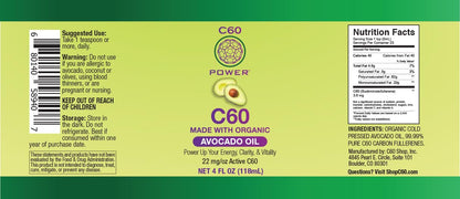 C60 Power C60 in Organic Avocado Oil - Natural Wellness & Antioxidant Support for Men & Women, 99.99% Pure Carbon Fullerenes, Promotes Energy, Mental Clarity, & Stamina - 4 fl oz Bottle - dailyvitalstore