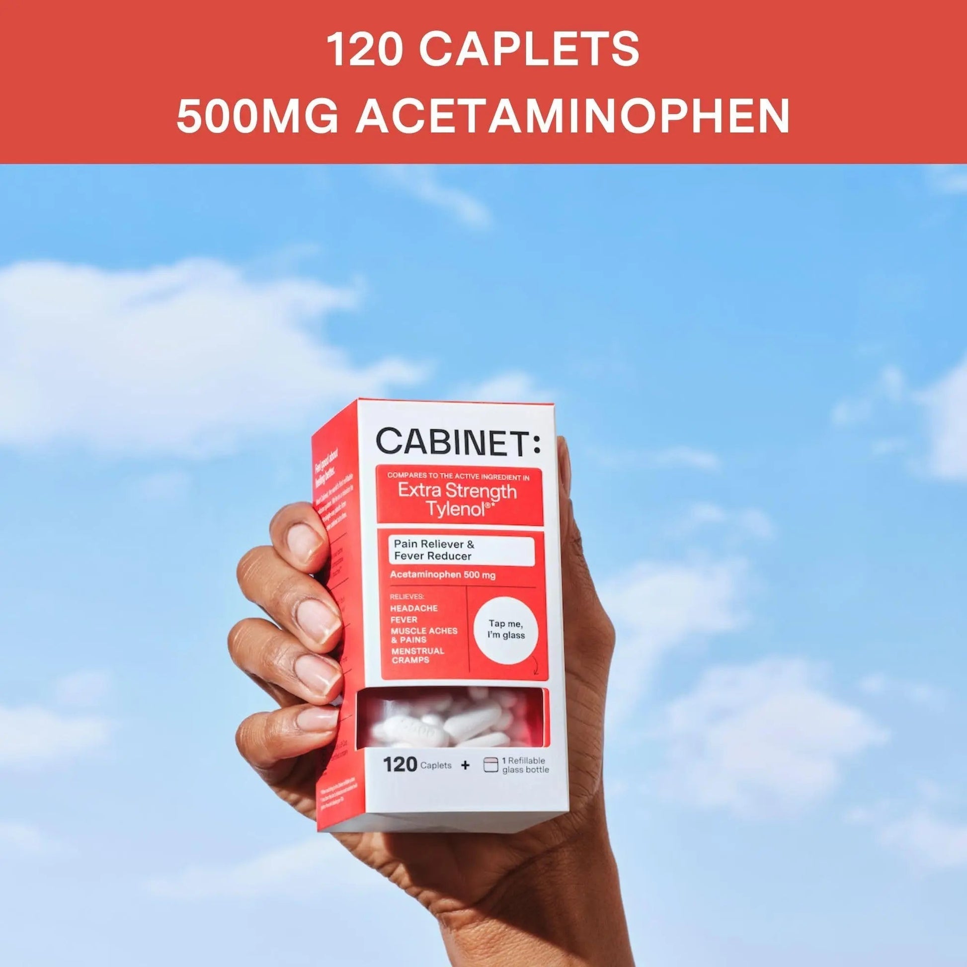 Cabinet: 500mg Acetaminophen for Headache Relief, Toothaches, Sore Throat, and Fever Reducer, 120 Tablets (Refill Pouch) - dailyvitalstore