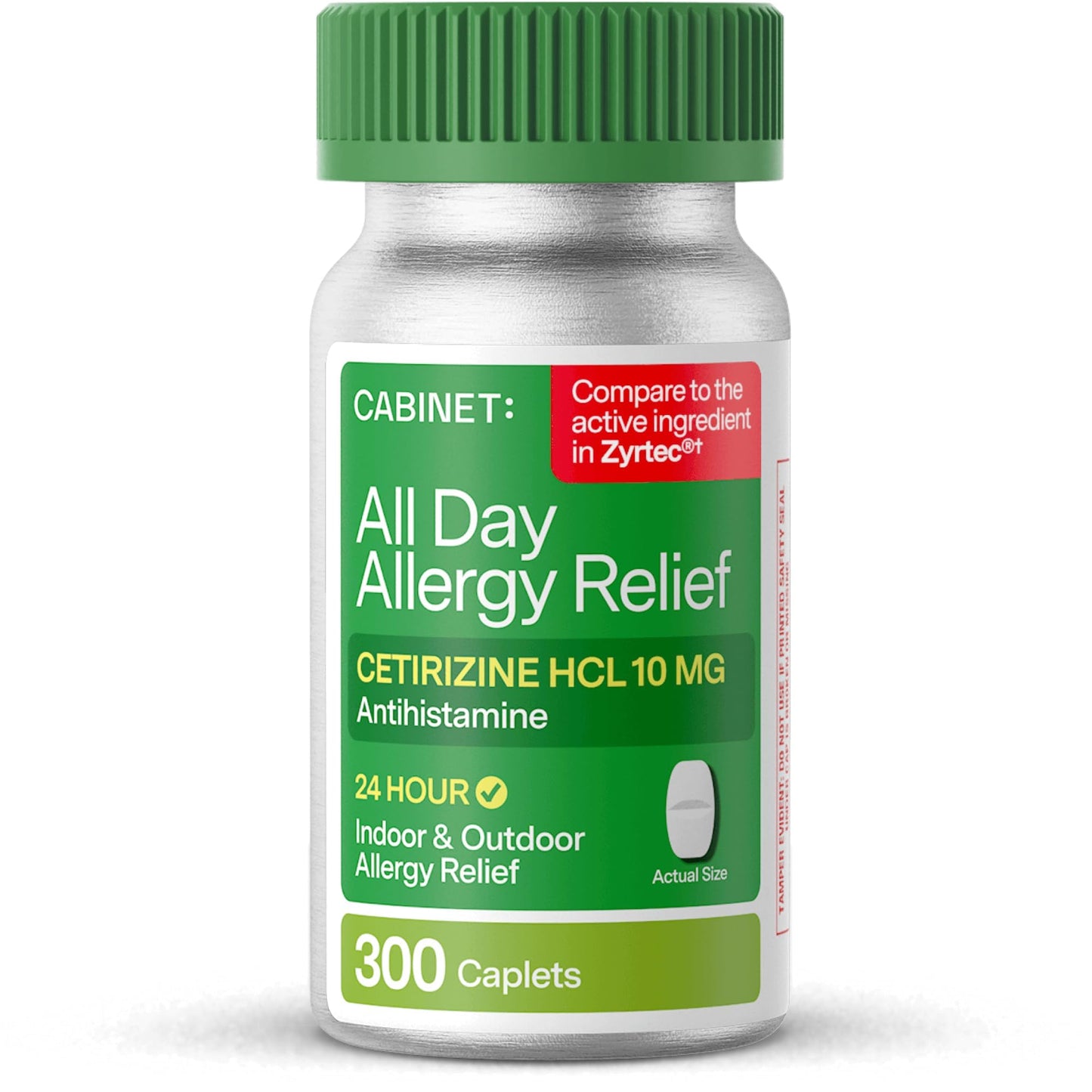 Cabinet: Cetirizine Hcl 10mg Allergy Relief Tablets | Non-Drowsy Antihistamine for 24-Hour Indoor & Outdoor (Aluminum - 300 Count) - dailyvitalstore